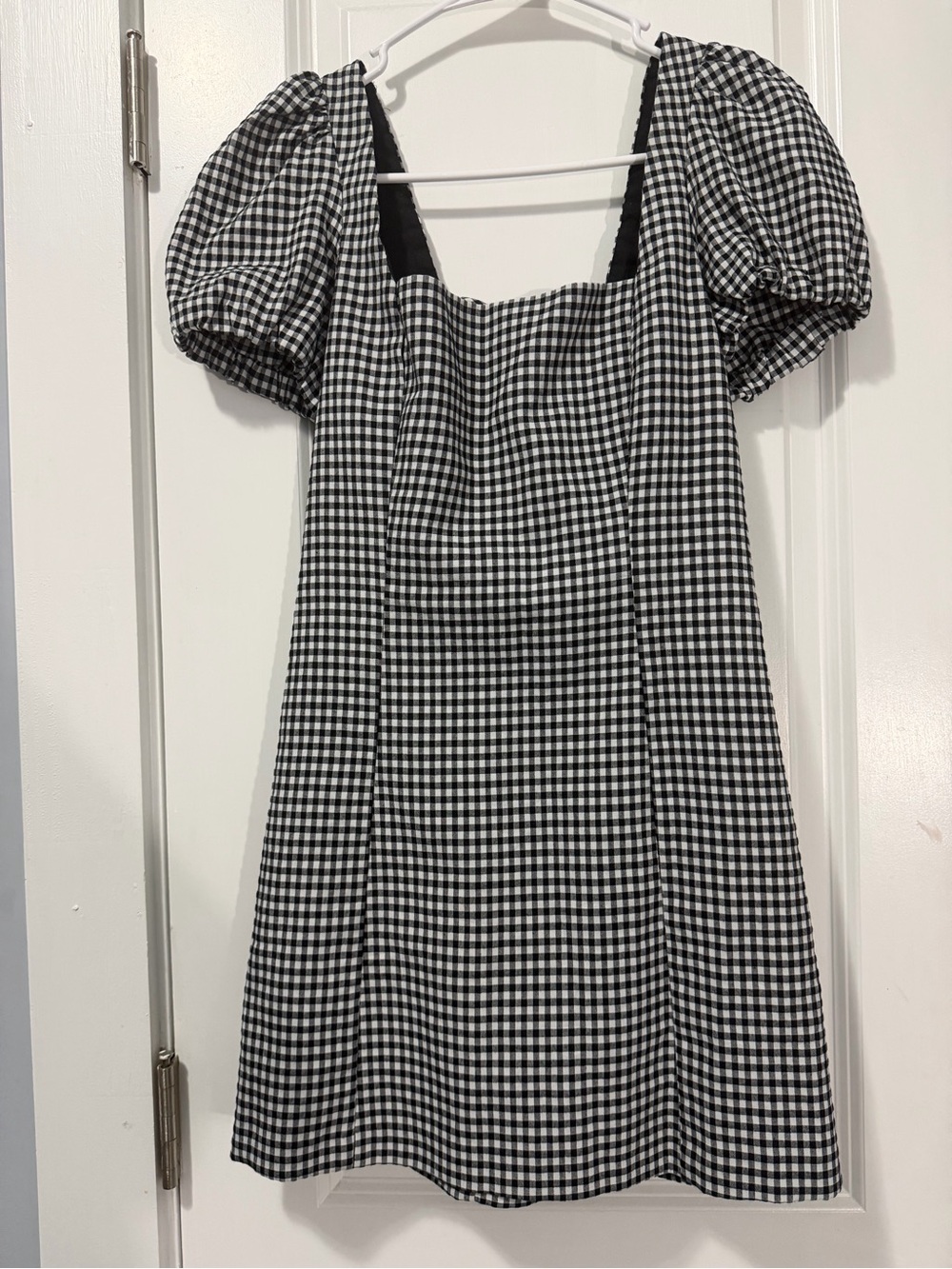Zara Black & White Gingham Puff Sleeve Dress